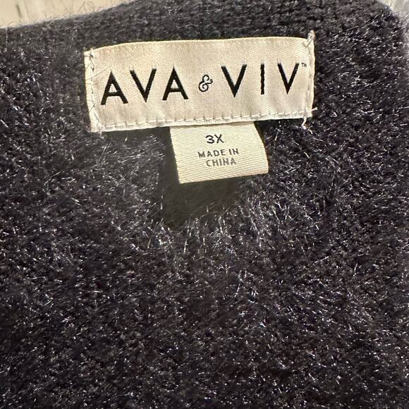 Ava & Viv Women's 3X Black 3 Gold Button Up V Neck Cropped Faux Fur Sweater - Picture 3 of 7